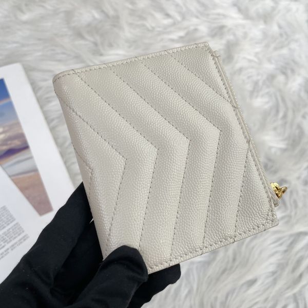 【12期0利率】YSL MONOGRAM粒面壓紋皮革兩摺錢包 【9成新】 