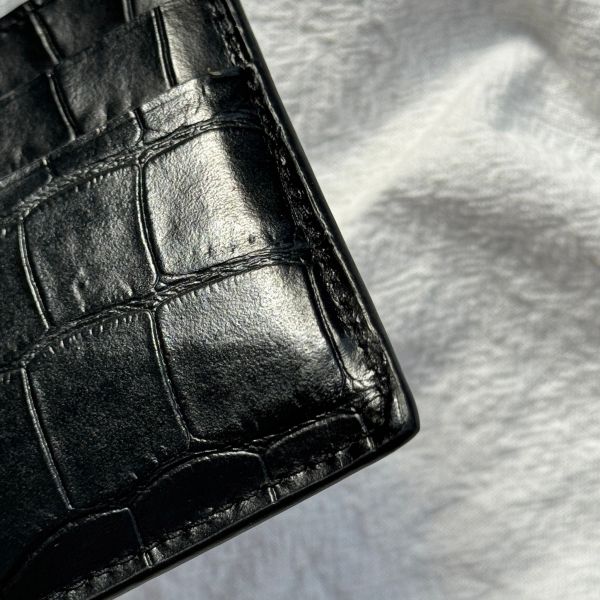 【12期0利率】BALENCIAGA  黑色霧面鱷魚壓花小牛皮現金卡包【全新閒置】 
