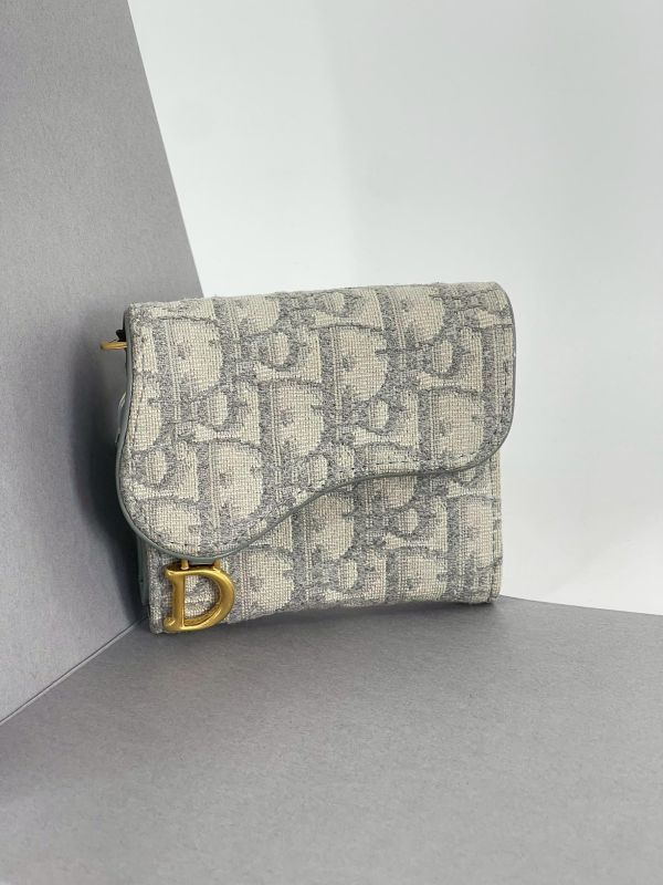 【9成新】DIOR SADDLE LOTUS 老花三折短夾 
