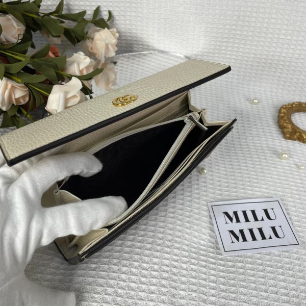 【全新閒置品】【12期0利率】gucci 皮革拼接翻蓋長夾 白皮革拼老花 