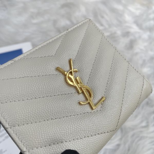 【12期0利率】YSL MONOGRAM粒面壓紋皮革兩摺錢包 【9成新】 
