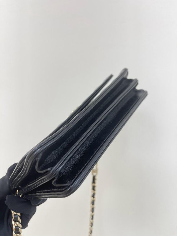 【95成新】CHANEL 24P 菱格紋黑白LOGO鍊 WOC 