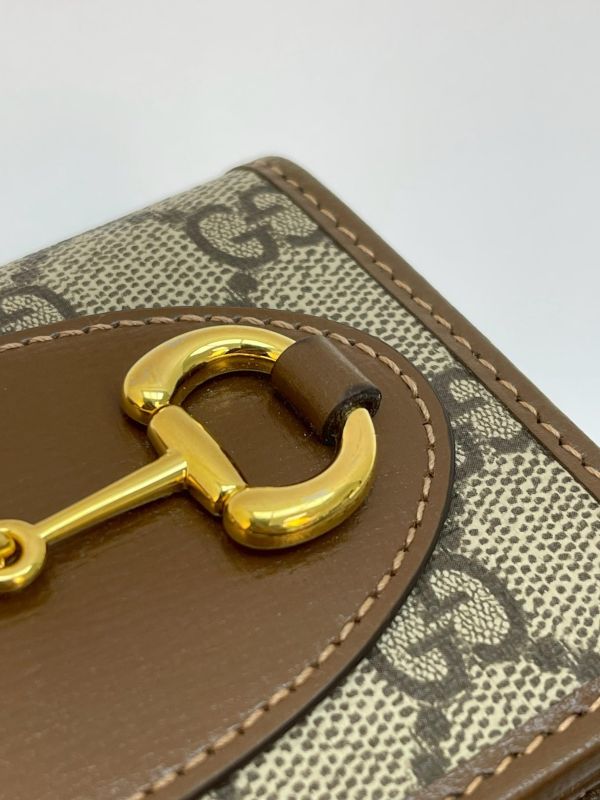 【9成新】GUCCI1955 馬銜扣老花4卡零錢短夾 