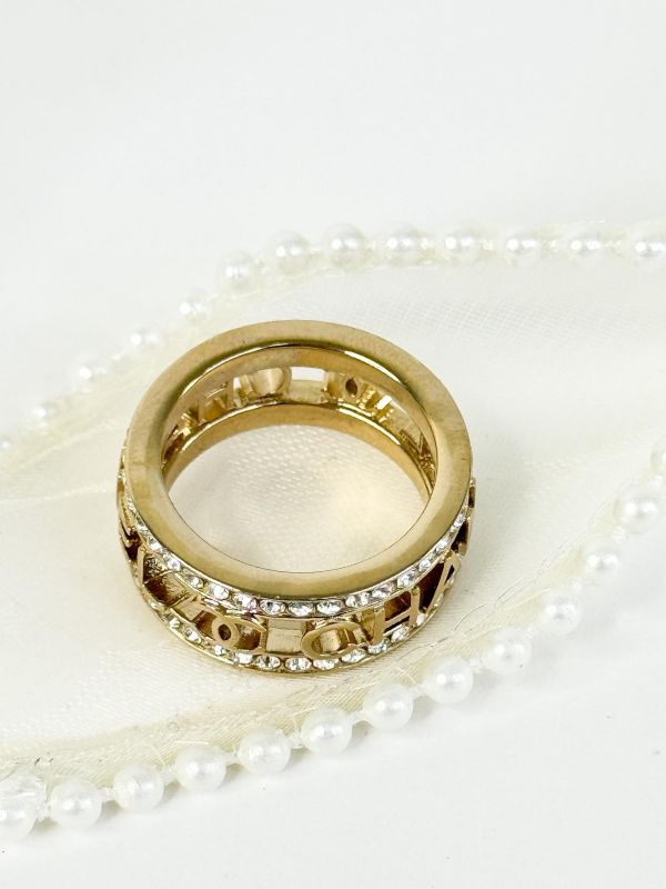 【全新品】CHANEL 20B 鑲鑽鏤空字母戒指 