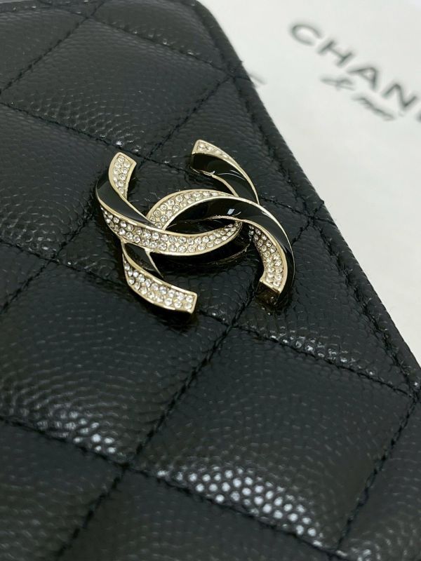 【閒置新品】CHANEL 琺瑯水鑽雙C拉鍊零錢卡包 