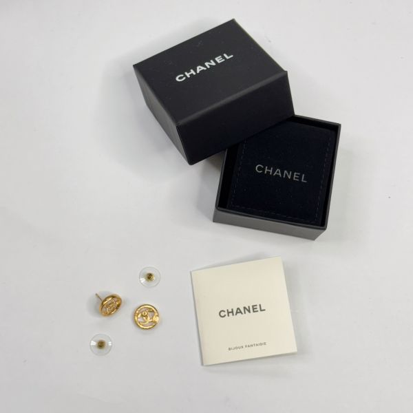 【12期0利率】CHANEL 水鑽雙C LOGO耳針式耳環 金色【全新品】 