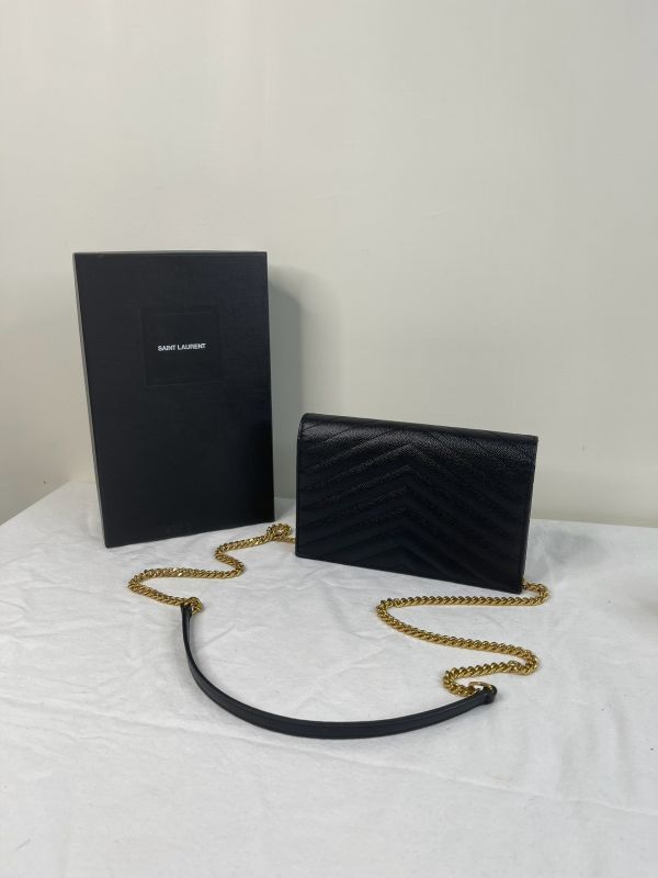 【分期0利率】YSL WOC 魚子醬鍊包黑金 19.5CM【95成新】 