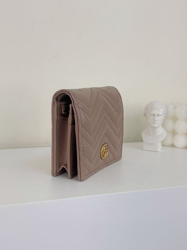 【分期0利率】GUCCI Marmont 愛心兩摺拉鍊零錢袋短夾 奶茶色【全新品】 