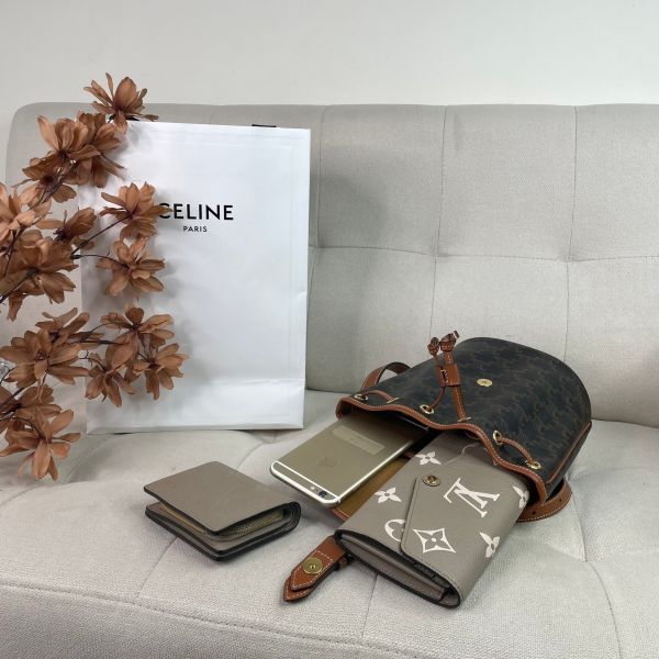 【12期0利率】CELINE TRIOMPHE 帆布及小牛皮迷你型 FOLCO 背包【僅試背】 