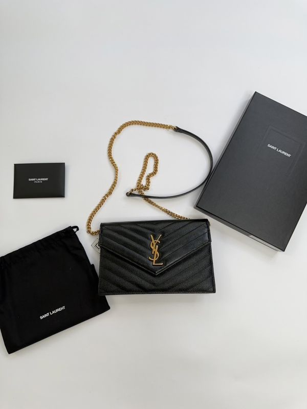 【12期0利率】YSL WOC 魚子醬鍊包黑金 19.5CM【95成新】 