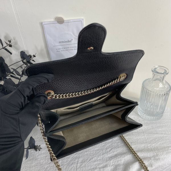 【12期0利率】GUCCI 雙G扣 荔枝牛皮雙層鍊條斜背包【9成新】 