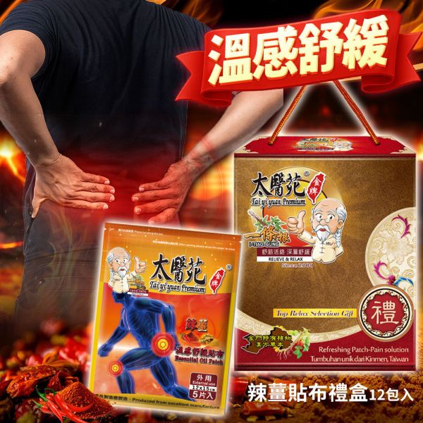 Golden Warming Relief Gift Box Tai Yi Yuan, Latao-Gung, warming patch gift set, capsicum ginger heat patch, herbal pain relief patch, back pain relief patch, neck and shoulder heat pad, menstrual cramp warming patch, muscle sorenes