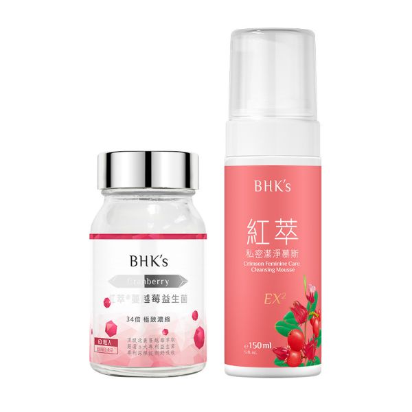 BHK's 私密淨護組 蔓越莓益生菌錠(60粒/瓶)+私密慕斯EX2(150ml/瓶) 