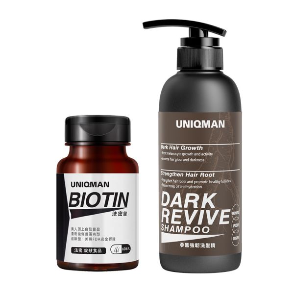 UNIQMAN 韌黑助攻組 蔘黑強韌洗髮精(400ml/瓶)+法密錠(60粒/瓶) 