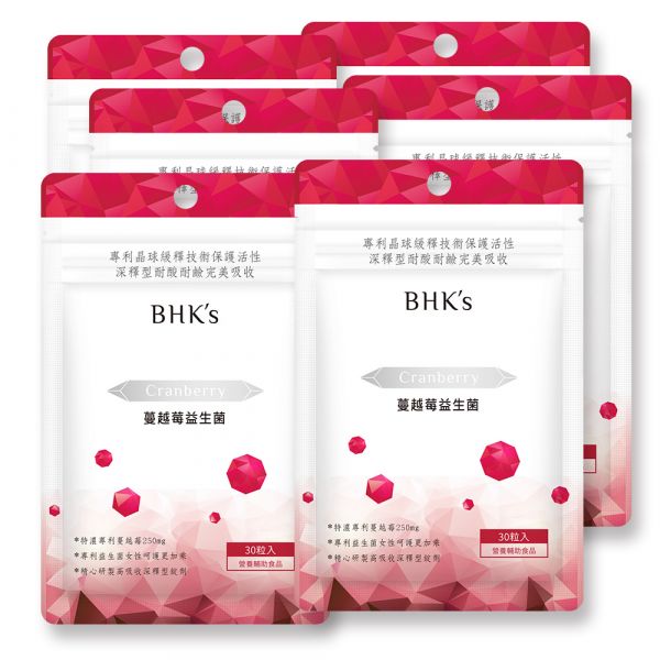 BHK's 紅萃蔓越莓益生菌錠 (30粒/袋)6袋組 