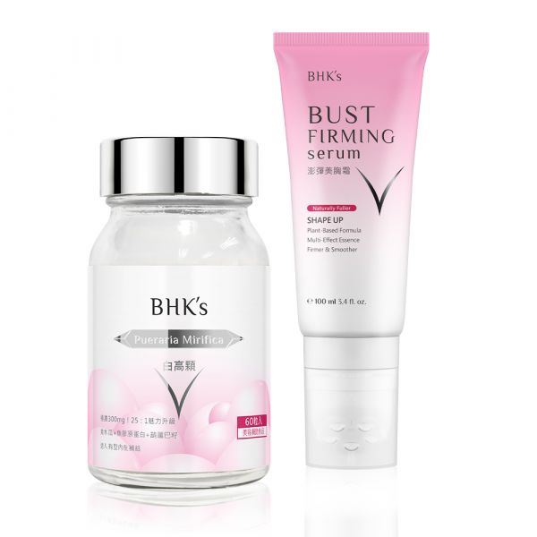 BHK's 美波實力組 白高顆膠囊(60粒/瓶)+澎彈美胸霜(100ml/條) 