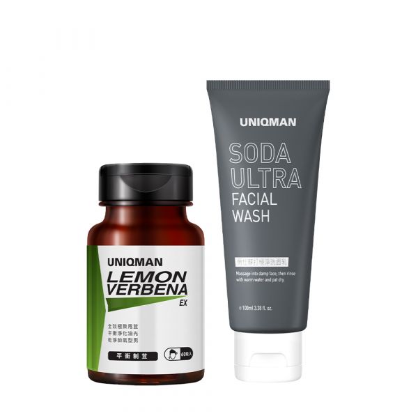 UNIQMAN 極淨制荳組 平衡制荳EX(60粒/瓶)+男士蘇打極淨洗面乳(100ml/條) 