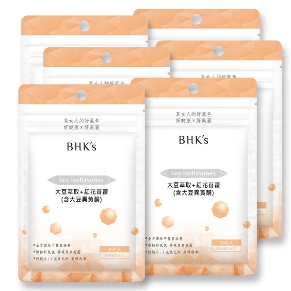 BHK's 大豆萃取+紅花苜蓿 素食膠囊 (30粒/袋)6袋組 