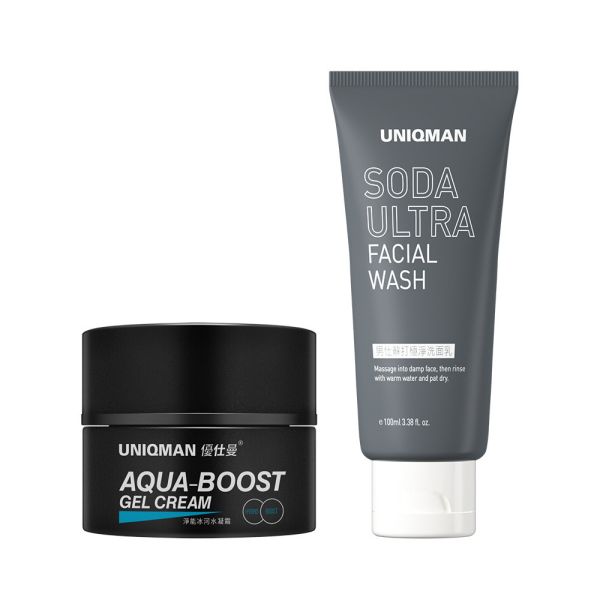 UNIQMAN 淨膚緊實組 淨能冰河水凝霜(50ml/瓶)+男士蘇打極淨洗面乳(100ml/條) 