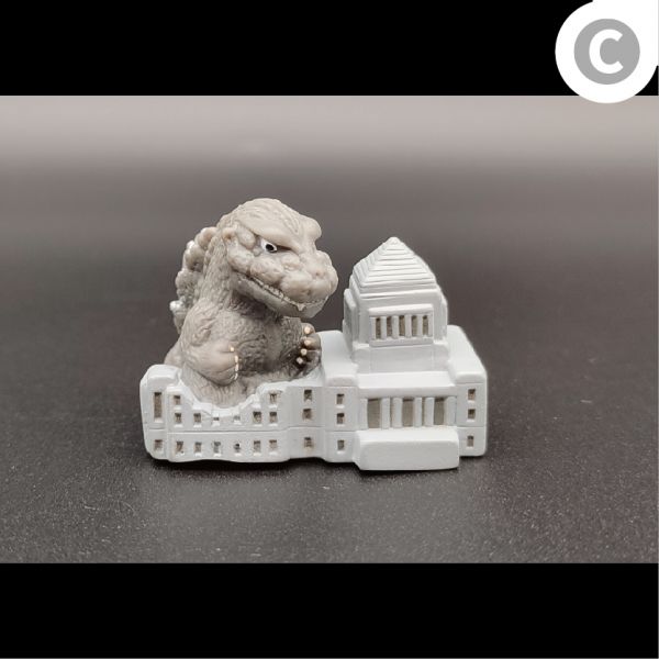 BANDAI 怪獸王俱樂部 哥吉拉 指偶 -初代 哥吉拉 與國會議事堂 1954年 中古品-C級 