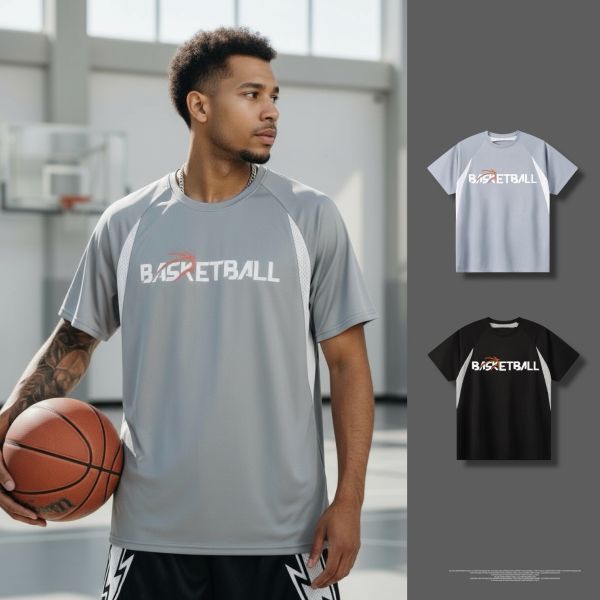 BASKETBALL 拼接透氣短T 