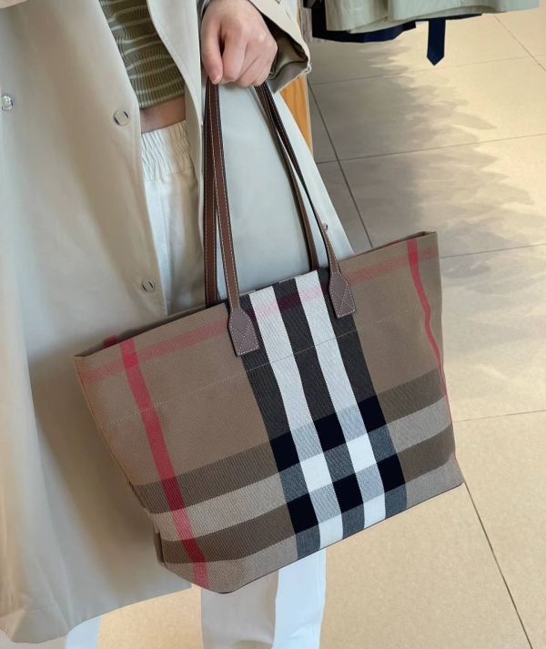 日本 BURBERRY 經典格紋棉麻托特包 日本 BURBERRY 經典格紋棉麻托特包