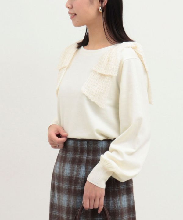 日本NOLLEY'S MALL 套頭針織衫，肩部飾有寬大的緞帶 日本NOLLEY'S MALL 套頭針織衫,肩部飾有寬大的緞帶