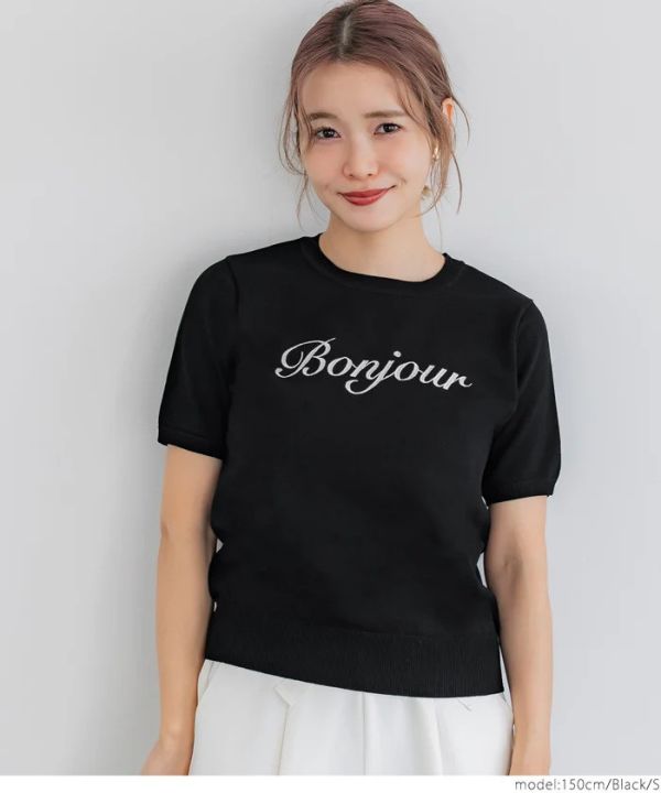 日本Bonjour刺繡圓領短袖薄針織衫 日本Bonjour刺繡圓領短袖薄針織衫,