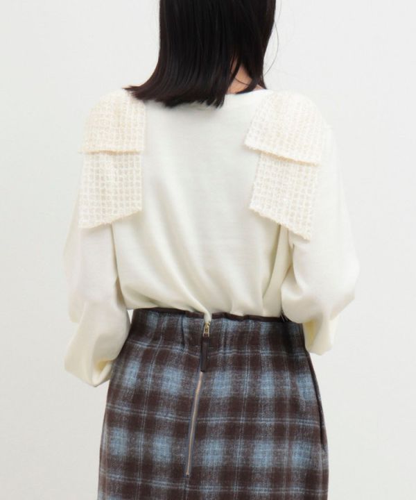 日本NOLLEY'S MALL 套頭針織衫，肩部飾有寬大的緞帶 日本NOLLEY'S MALL 套頭針織衫,肩部飾有寬大的緞帶