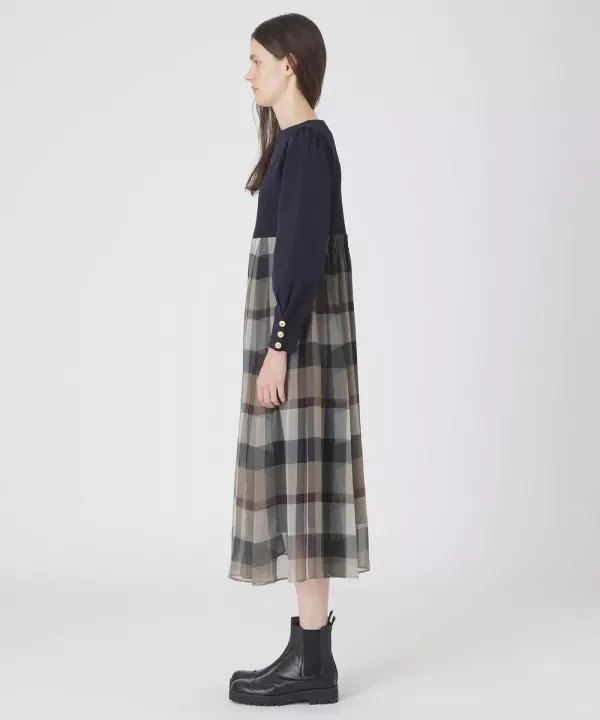 日本 BLUE LABEL CRESTBRIDGE雪紡拼接連身裙 日本 BLUE LABEL CRESTBRIDGE雪紡拼接連身裙