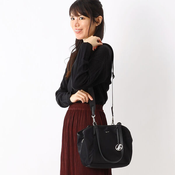 現貨日本agnes b.皮革吊飾皮提把防潑水尼龍托特包-小(售價已折) agnes b.,皮革吊飾皮提把防潑水尼龍托特包-小