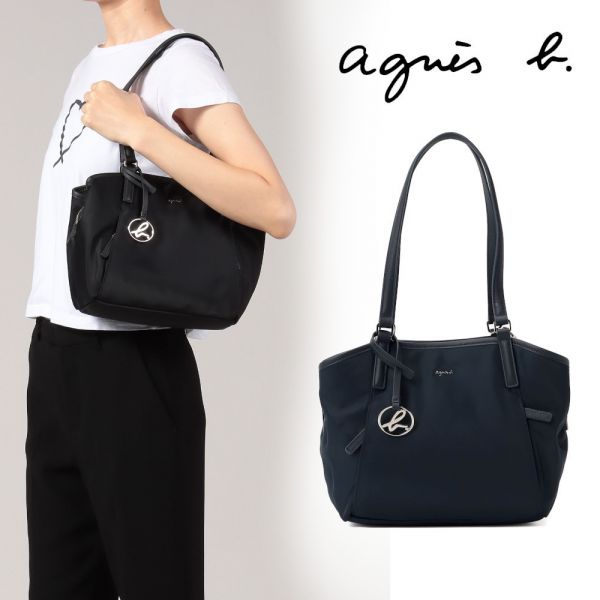 現貨日本agnes b.皮革吊飾皮提把防潑水尼龍托特包-小(售價已折) agnes b.,皮革吊飾皮提把防潑水尼龍托特包-小
