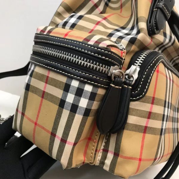 BURBERRY OUTLET經典格纹拼皮革後背包(售價已折) 經典格纹拼皮革後背包