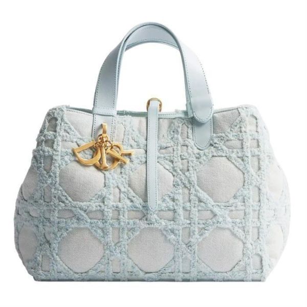 日本 Dior Toujours 中型手提包 藍色 Cannage 籐格紋牛仔布 日本 Dior Toujours 中型手提包 藍色 Cannage 籐格紋牛仔布