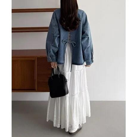 日本日牌後綁結丹寧牛仔外套 日本日牌後綁結丹寧牛仔外套