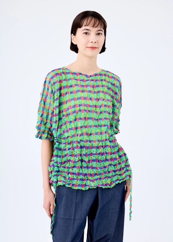 日本三宅一生me ISSEY MIYAKE  DRAWING CHECK LACE MERINGUE拉絲格紋蕾絲上衣 日本三宅一生me ISSEY MIYAKE  DRAWING CHECK LACE MERINGUE拉絲格紋蕾絲上衣