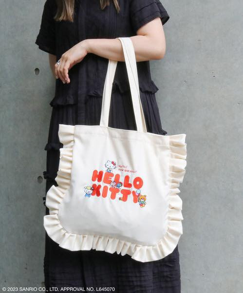 日本  sanrio HELLO KITTY Frill Tote Bag荷葉邊手提包 日本  sanrio HELLO KITTY Frill Tote Bag荷葉邊手提包