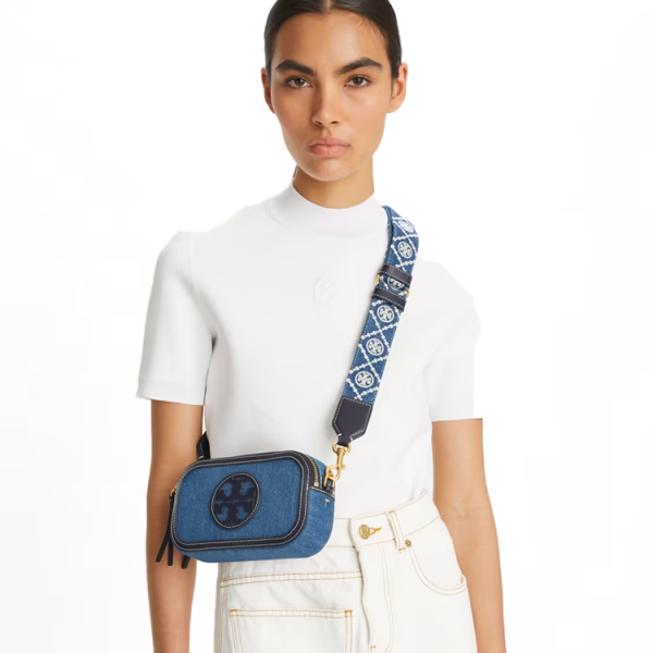 TORY BURCH Miller迷你牛仔雙拉鍊相機包 TORY BURCH  Miller 迷你牛仔雙拉鍊相機包