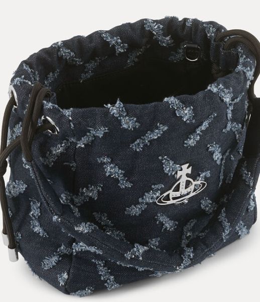 日本 vivienne westwood RIPPED DENIM NANO HILARY抽繩水桶包 日本 vivienne westwood RIPPED DENIM NANO HILARY抽繩水桶包