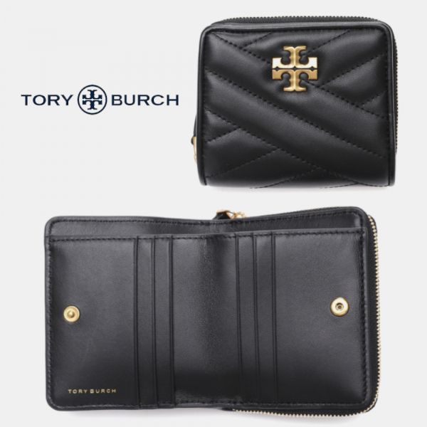 Tory Burch Kira人字形縫金屬logo雙折短夾 TB短夾