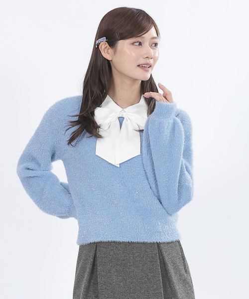 日本MARY QUANT亮片絲帶毛絨套頭衫 日本MARY QUANT亮片絲帶毛絨套頭衫