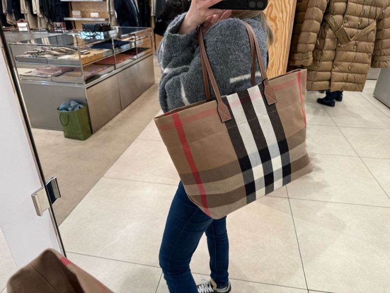 日本 BURBERRY 經典格紋棉麻托特包 日本 BURBERRY 經典格紋棉麻托特包