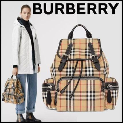 BURBERRY OUTLET經典格纹拼皮革後背包(售價已折) 經典格纹拼皮革後背包