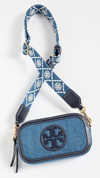 TORY BURCH Miller迷你牛仔雙拉鍊相機包 TORY BURCH  Miller 迷你牛仔雙拉鍊相機包