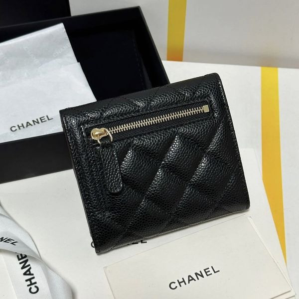 CHANEL 經典羊皮黑金掀蓋三折短夾 CHANEL經典羊皮黑金掀蓋三折短夾