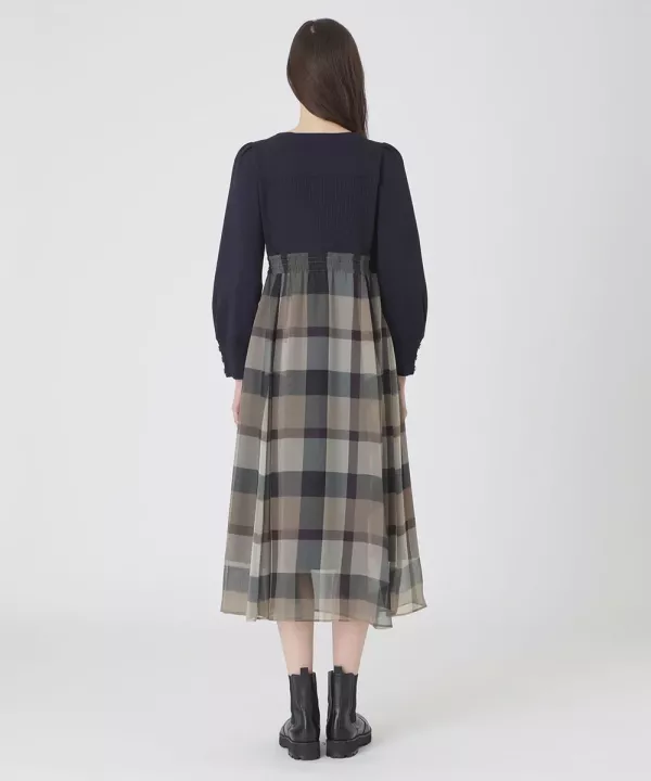 日本 BLUE LABEL CRESTBRIDGE雪紡拼接連身裙 日本 BLUE LABEL CRESTBRIDGE雪紡拼接連身裙