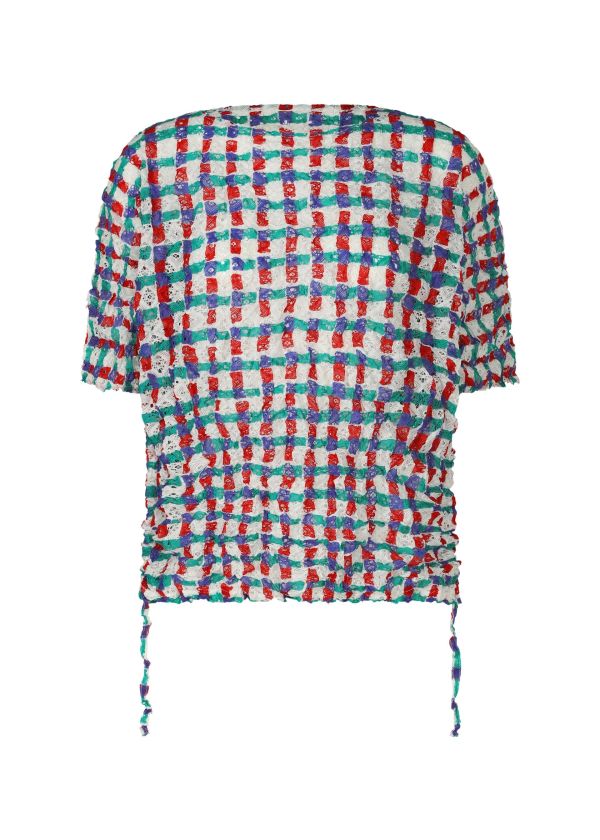 日本三宅一生me ISSEY MIYAKE  DRAWING CHECK LACE MERINGUE拉絲格紋蕾絲上衣 日本三宅一生me ISSEY MIYAKE  DRAWING CHECK LACE MERINGUE拉絲格紋蕾絲上衣