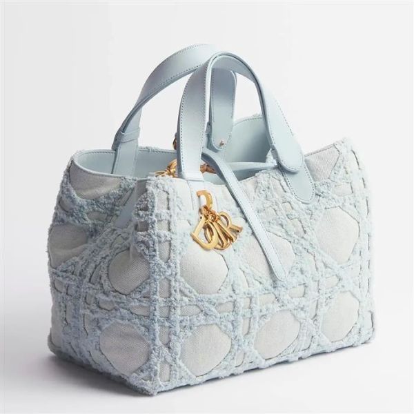 日本 Dior Toujours 中型手提包 藍色 Cannage 籐格紋牛仔布 日本 Dior Toujours 中型手提包 藍色 Cannage 籐格紋牛仔布