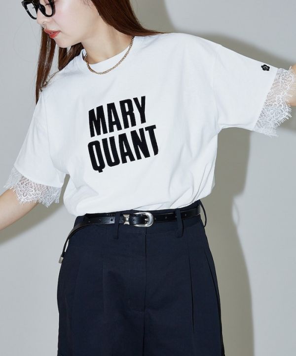 日本 MARY QUANT×PUBLUX LIMITED MODEL植絨logo蕾絲袖T恤 限量版 日本 MARY QUANT×PUBLUX LIMITED MODEL植絨logo蕾絲袖T恤 限量版