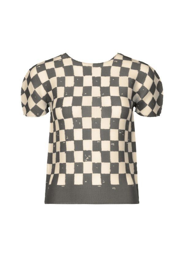 日本三宅一生me ISSEY MIYAKE  CHECKER彈性圓領短袖上衣 日本三宅一生me ISSEY MIYAKE  CHECKER彈性圓領短袖上衣